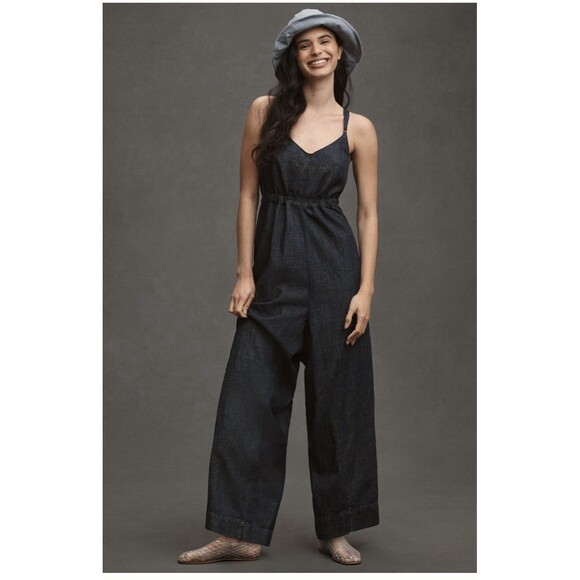 Anthropologie Pilcro Sleeveless Wide Leg Jumpsuit Sz S Dark Denim